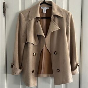 CAROLE WREN FAUX SUEDE CROPPED OPEN TRENCH JACKET SIZE S